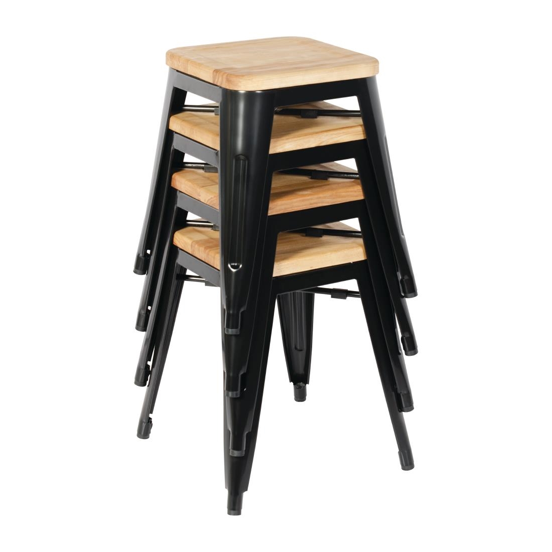 Bolero stalen kruk met houten zitting - zwart (4 stuks) - Afbeelding 4