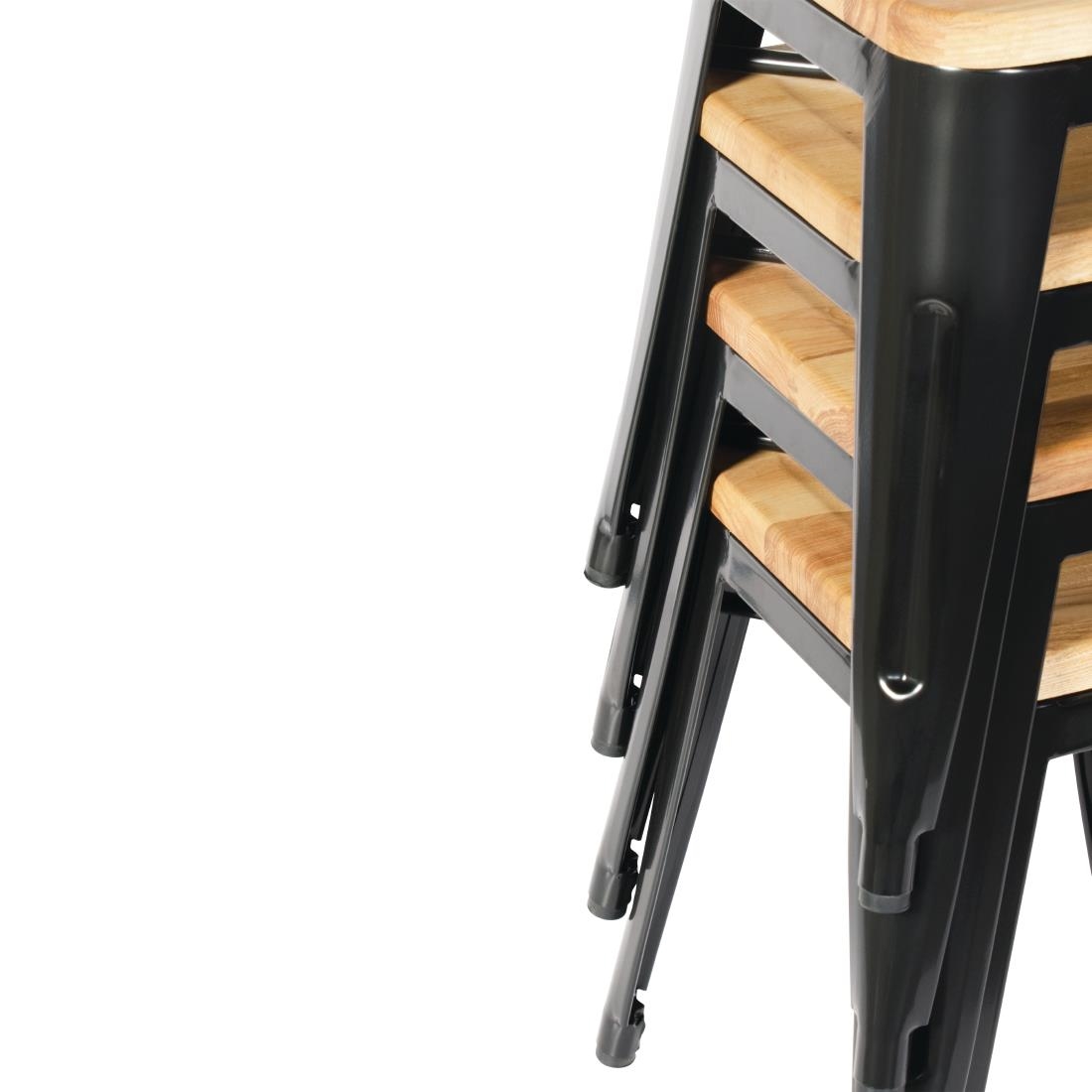 Bolero stalen kruk met houten zitting - zwart (4 stuks) - Afbeelding 5