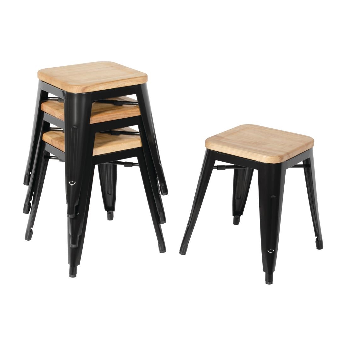 Bolero stalen kruk met houten zitting - zwart (4 stuks) - Afbeelding 6
