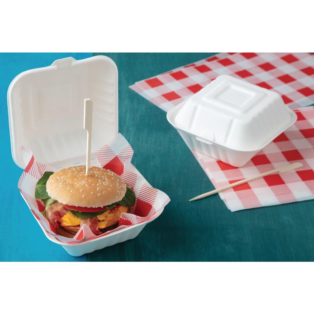Fiesta Compostable bagasse hamburgerbakjes 152mm (500 stuks) - Afbeelding 6