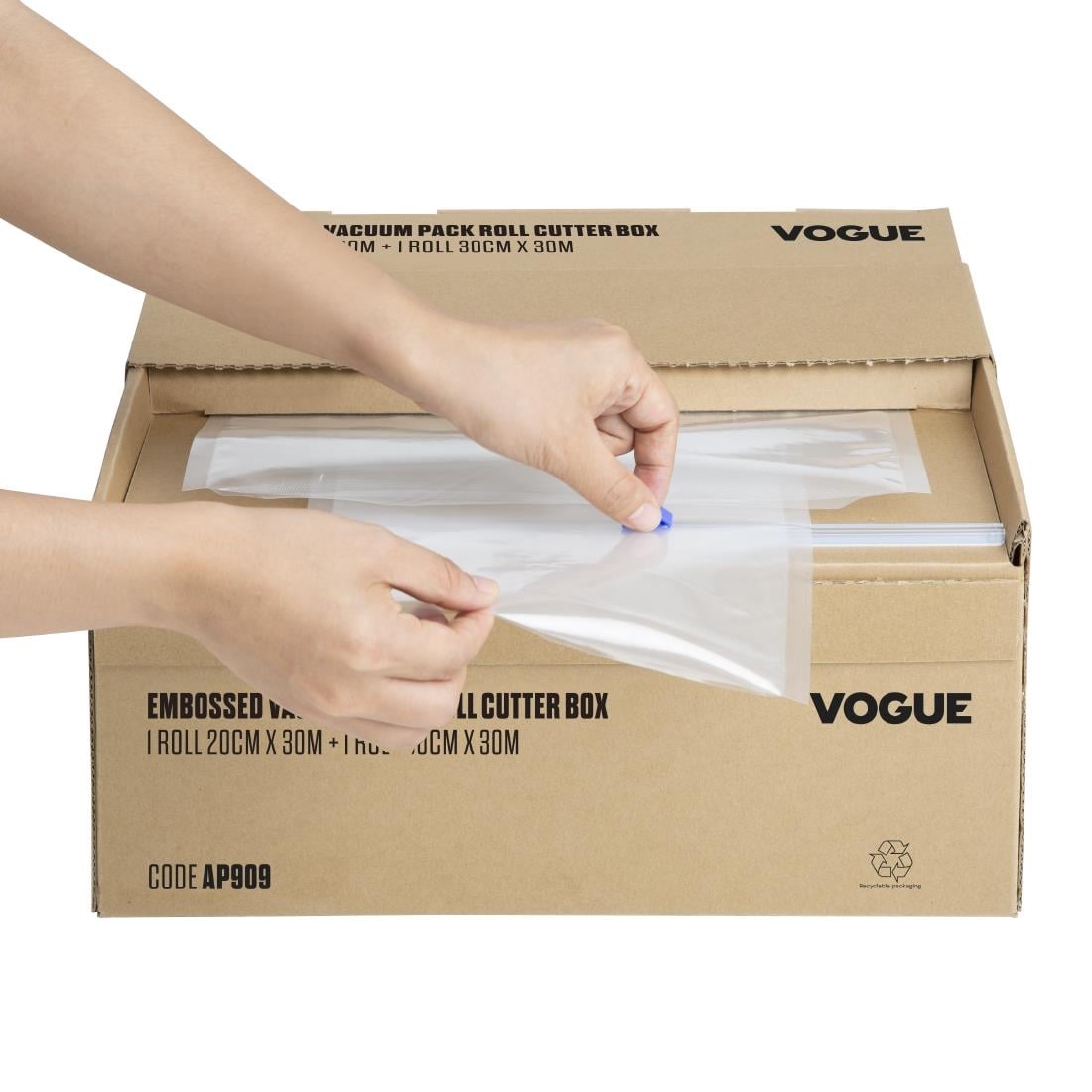 Vogue Vacuümverpakkingsrol Met Snijdoos (Reliëf) 200 mm En 300 mm Dubbelverpakking - Afbeelding 3