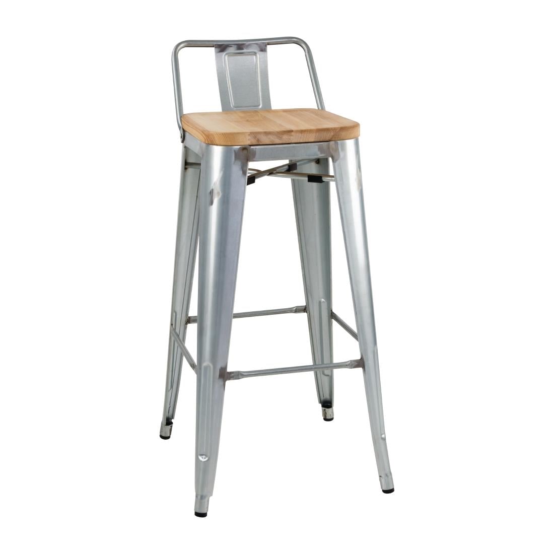 Bolero Bistro Hoge Krukken Met Rugleuning En Houten Zitkussen Gegalvaniseerd Staal (4 Stuks) - Afbeelding 2