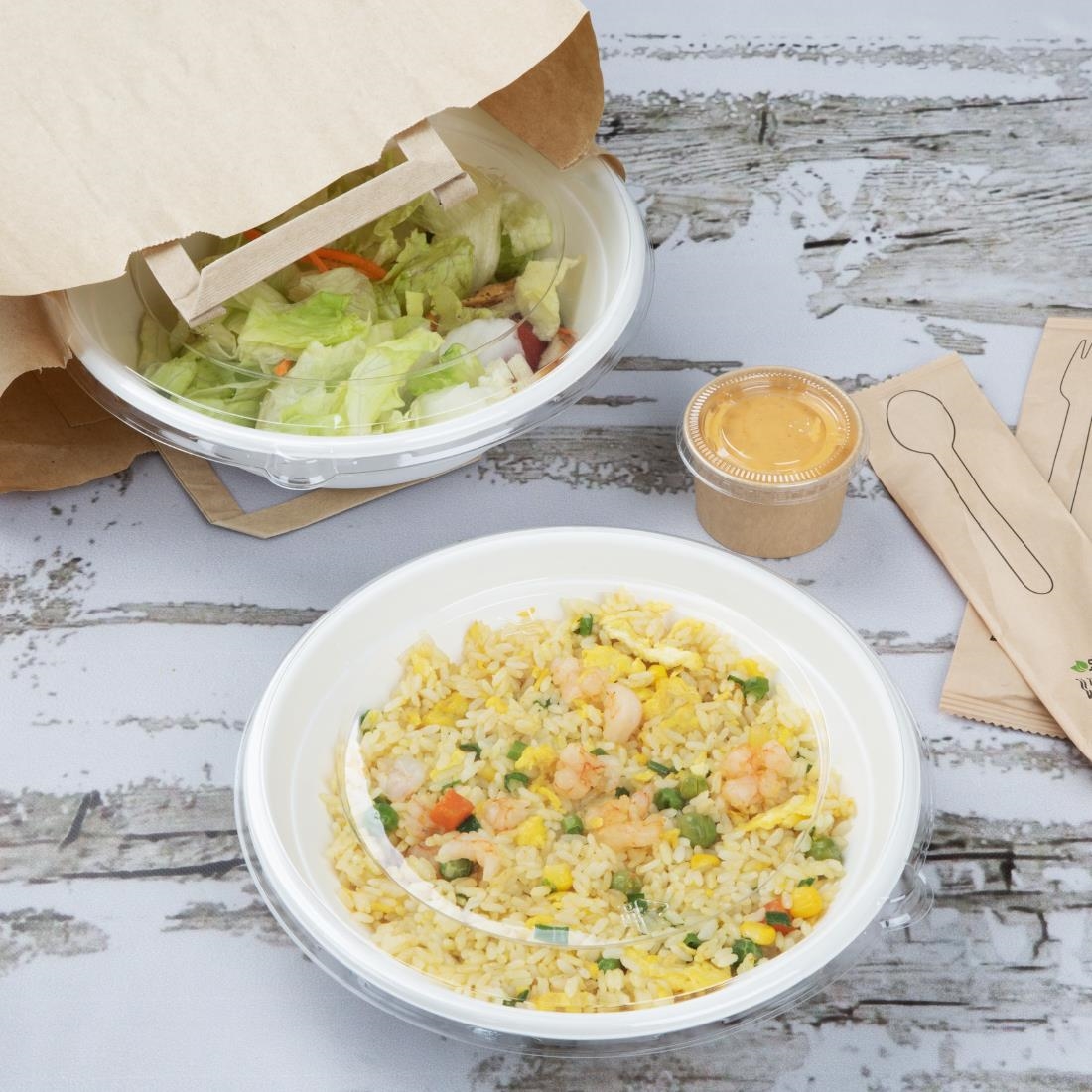 Fiesta Composteerbare Bagasse Poke Bowl Basissen 909ml (50 stuks) - Afbeelding 7