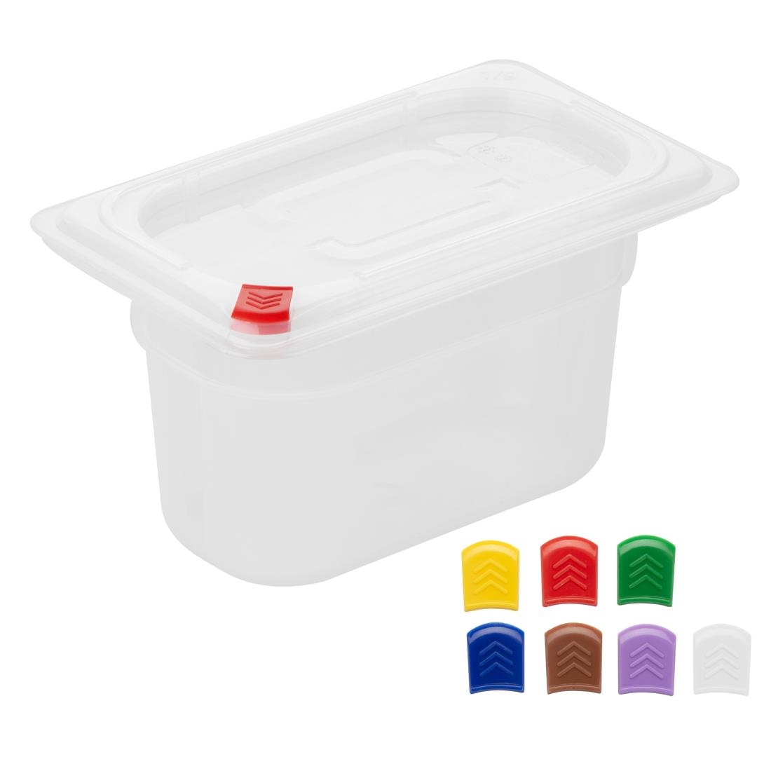 Hygiplas Click PP GN-bak 1/9 met deksel & 7 kleurclips 100 mm 0,85 l (set van 4) - Afbeelding 4