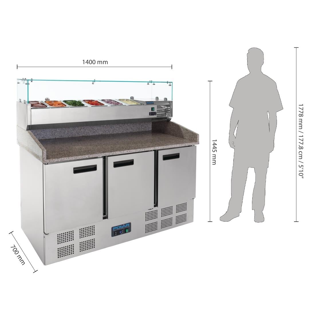 Polar G-serie gekoelde pizza/sandwich prepareercounter 368L - Afbeelding 3