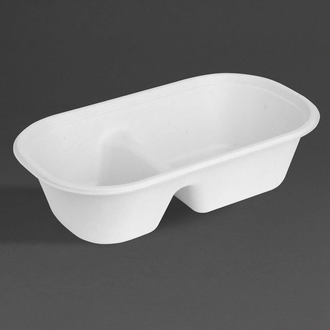 Fiesta Composteerbare Bagasse Ovale 2-Vak Container 900ml (100 stuks) - Afbeelding 2