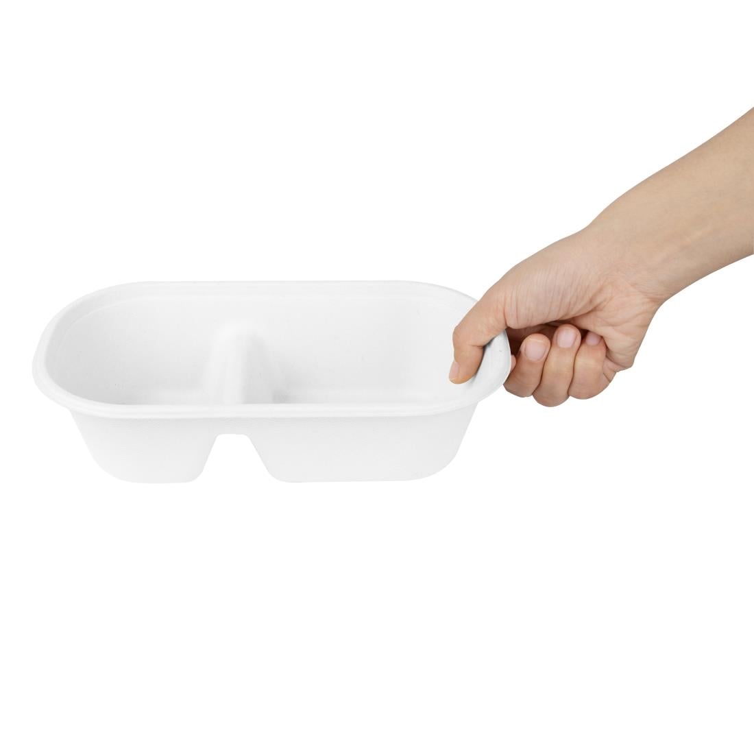 Fiesta Composteerbare Bagasse Ovale 2-Vak Container 900ml (100 stuks) - Afbeelding 3