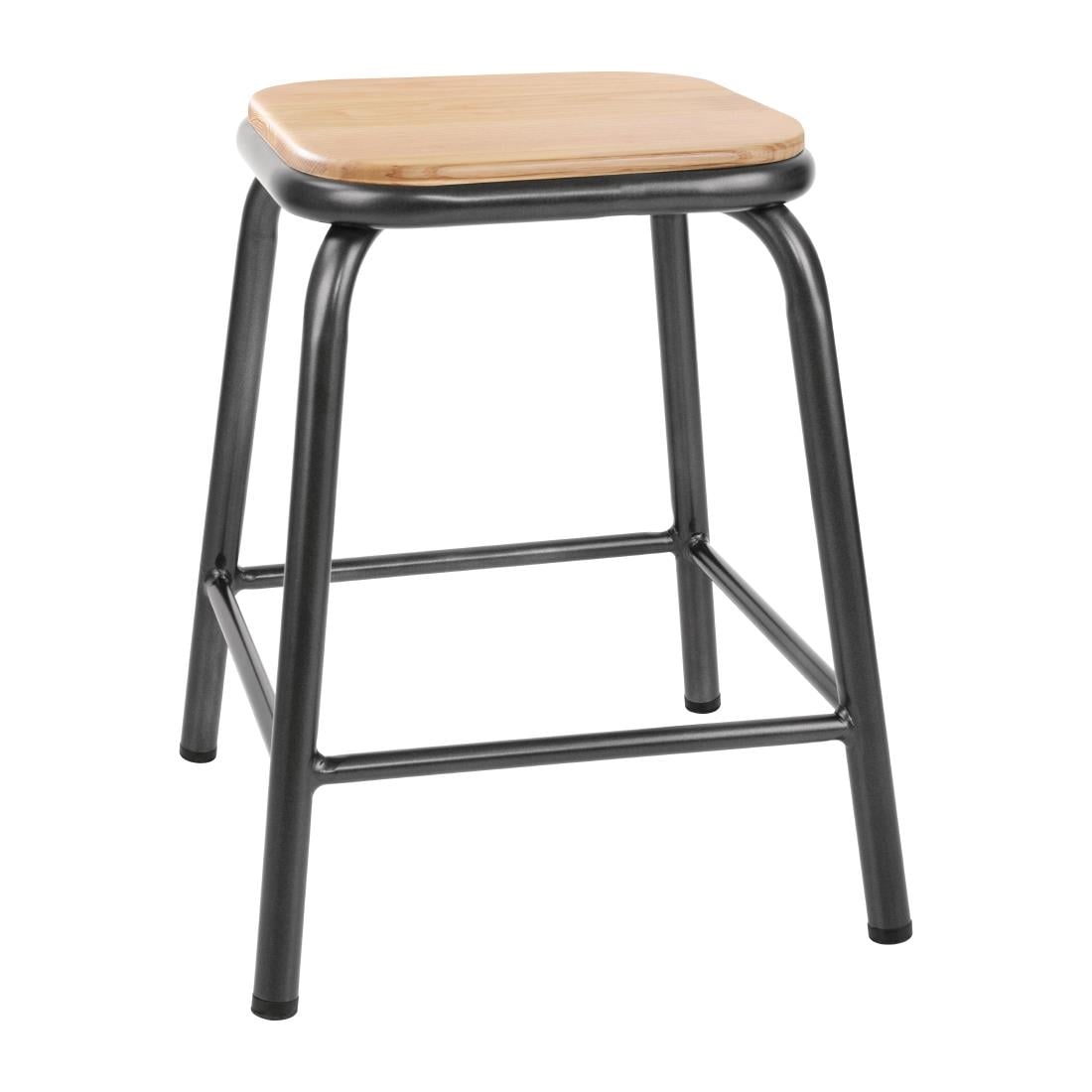 Bolero Cantina lage kruk met houten zitting metallic grijs (4 stuks) - Afbeelding 2