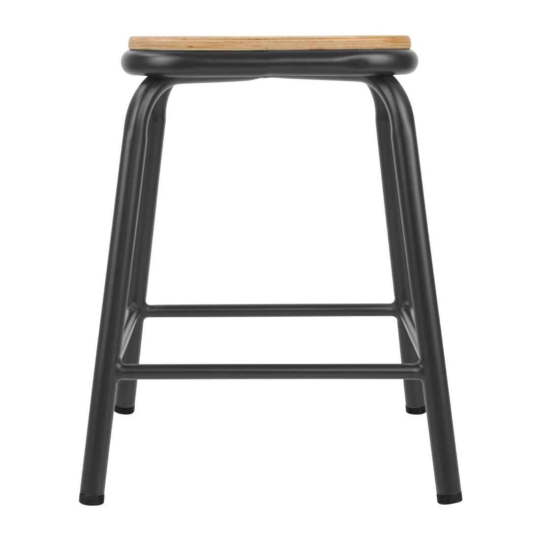Bolero Cantina lage kruk met houten zitting metallic grijs (4 stuks) - Afbeelding 3