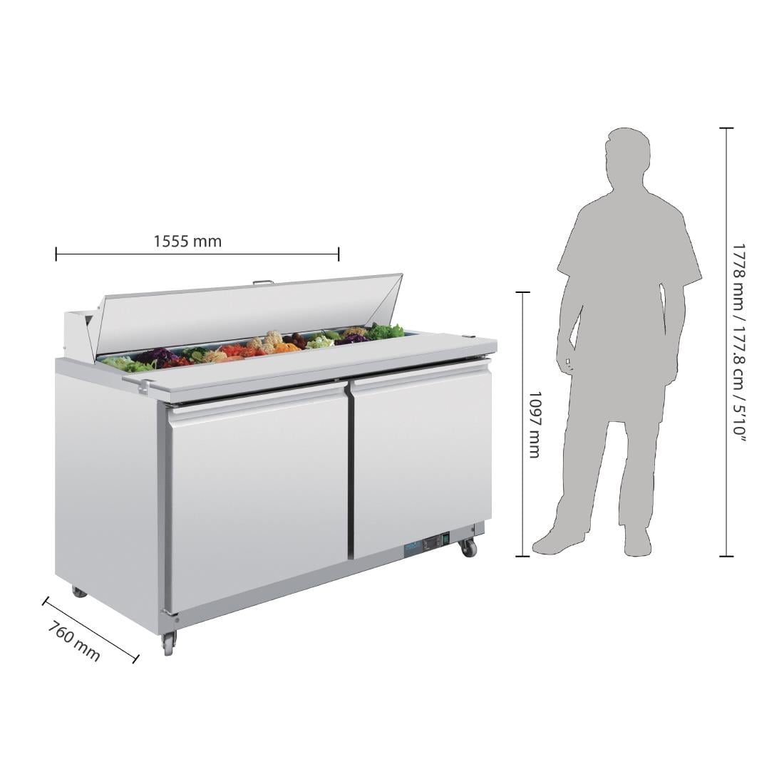 Polar U-serie 2-deurs gekoelde saladette 527L - Afbeelding 3