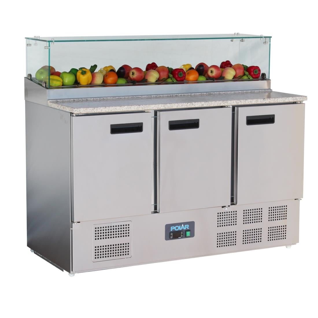 Polar G-serie 3-deurs pizza koelwerkbank met opzetvitrine 436L - Afbeelding 2