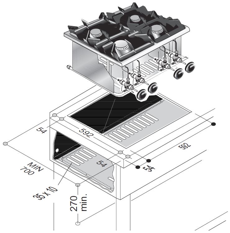 DROPIN GAS KOOKUNIT 4 BR. 18KW - Afbeelding 3