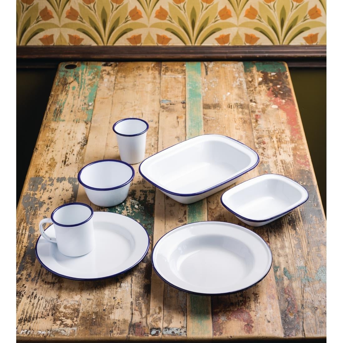 Olympia Emaille sauspotje wit en blauw 11,4cl (6 stuks) - Afbeelding 7
