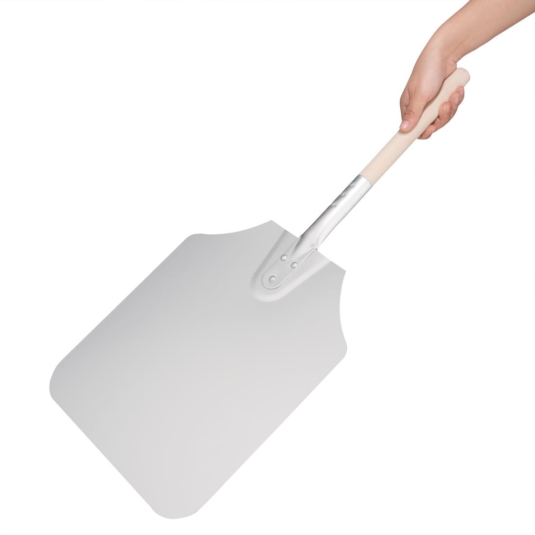 Vogue houten handvat aluminium pizza schep 31x36cm - Afbeelding 3