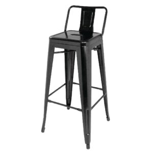 Bolero Bistro gegalvaniseerd stalen barkruk met rugleuning zwart (4 stuks)