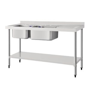 Vogue RVS spoeltafel dubbele spoelbak aan linkerzijde 150x60cm