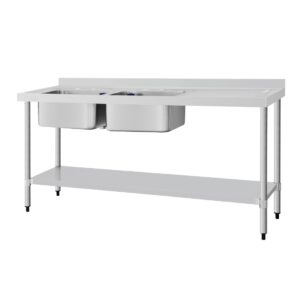 Vogue RVS spoeltafel dubbele spoelbak aan linkerzijde 180x60cm