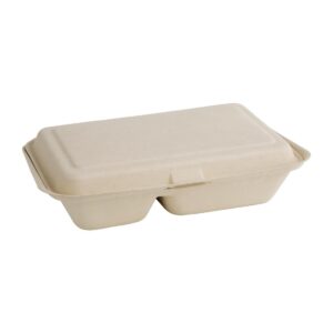 Fiesta Compostable composteerbare bagasse voedseldozen 2 compartimenten natuurlijke kleur 253mm (200 stuks)