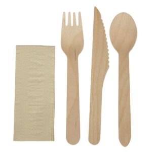 eGreen individueel verpakt 4-in-1 houten bestekset (250 stuks)