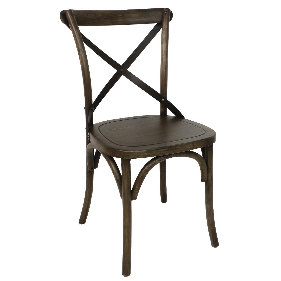 Bolero stoelen van gebogen hout met metalen kruisvormige rugleuning walnoot (2 stuks)