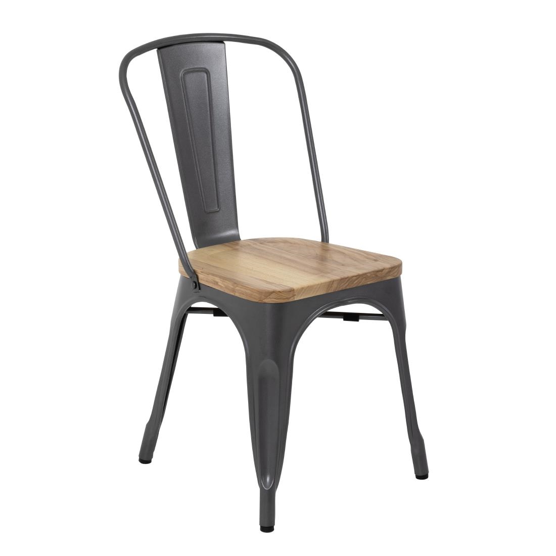 Bolero bistro zijstoelen met houten zitvlak Gun Metal (4 stuks)
