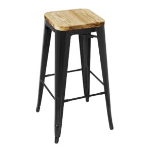 Bolero Bistro hoge krukken met houten zitting zwart (4 stuks)