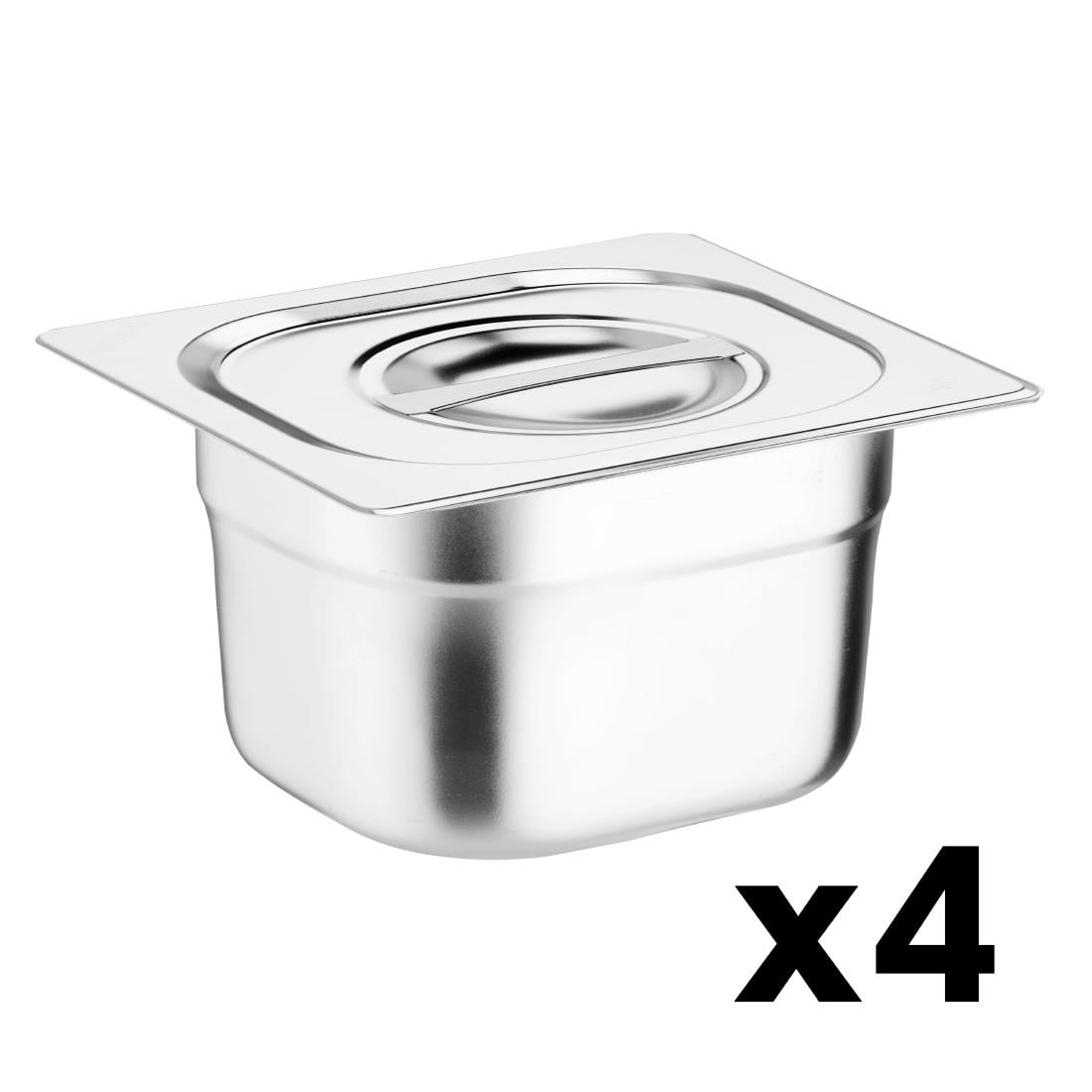 Vogue RVS gastronormbakken set met deksels 1/6 100mm diep (4 stuks)