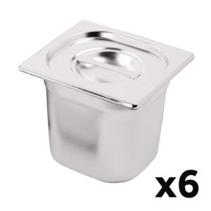 Vogue RVS gastronormbak set met deksels 1/6 150mm (6 stuks)