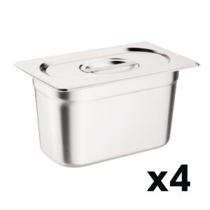Vogue RVS Gastronorm Bakken Set 4x 1/4 Met Deksels